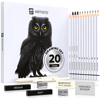 A set of black and white pencils in a box of 20 pieces