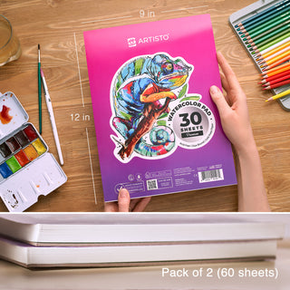 ARTISTO Watercolor Pads 9 x 12" & Sketching Art Set (20 items) Bundle