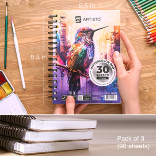ARTISTO Watercolor Pads 5.5 x 8.5" & Watercolor Pencils (48 colors) Bundle