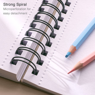 Strong spiral on the notebook, micro-perforation, and colored pencils