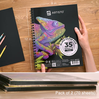 ARTISTO Black Paper Pads 9 x 12" & Watercolor Pencils (72 colors) Bundle