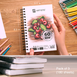 Mixed Media Sketchbooks, 5.5" x 8.5", Pack of 3 (180 sheets)