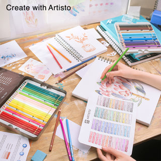 ARTISTO Black Paper Pads 9 x 12" & Colored Pencils (48 colors) Bundle