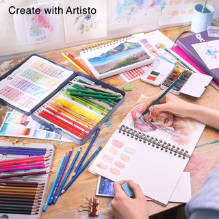 ARTISTO Watercolor Pads 9 x 12" & Watercolor Pencils (48 colors) Bundle