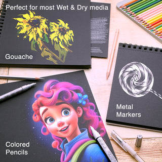 ARTISTO Black Paper Pads 9 x 12" & Colored Pencils (72 colors) Bundle