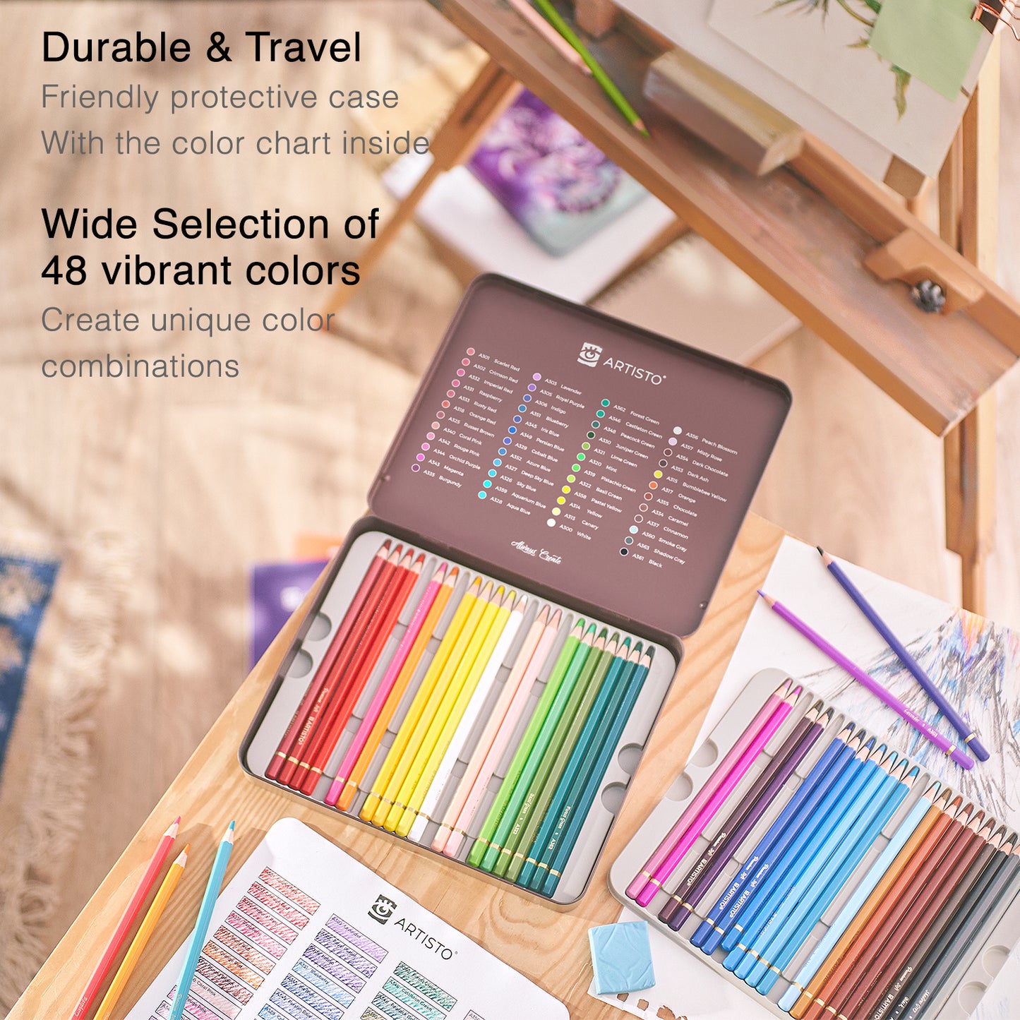 Colored Pencils | Set of 48, Quality 3.8mm Soft Core Leads, Rich & Vibrant Colors, Blendable