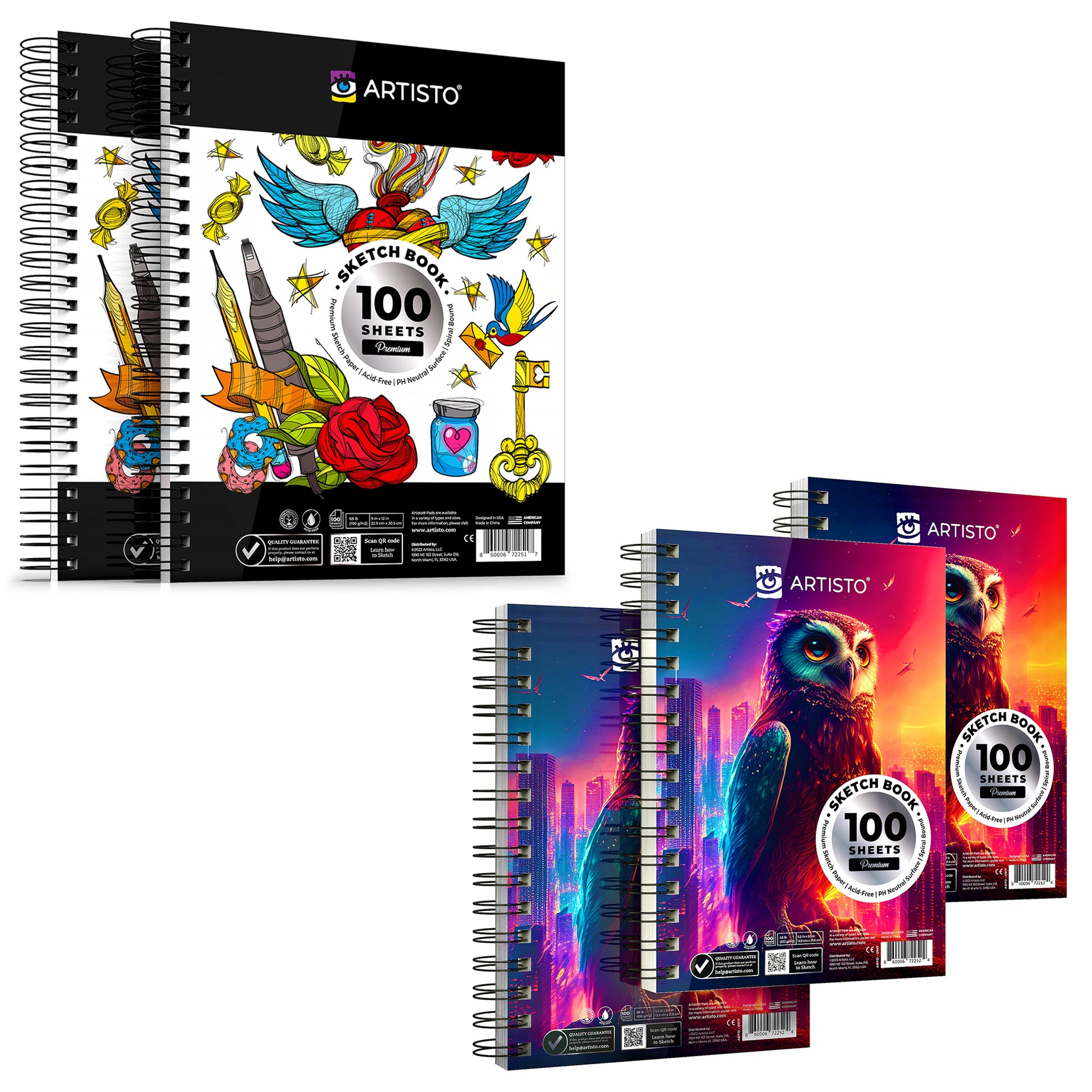 Artisto 9x12 Premium Sketch Book Set, Spiral Bound, Pack of 2