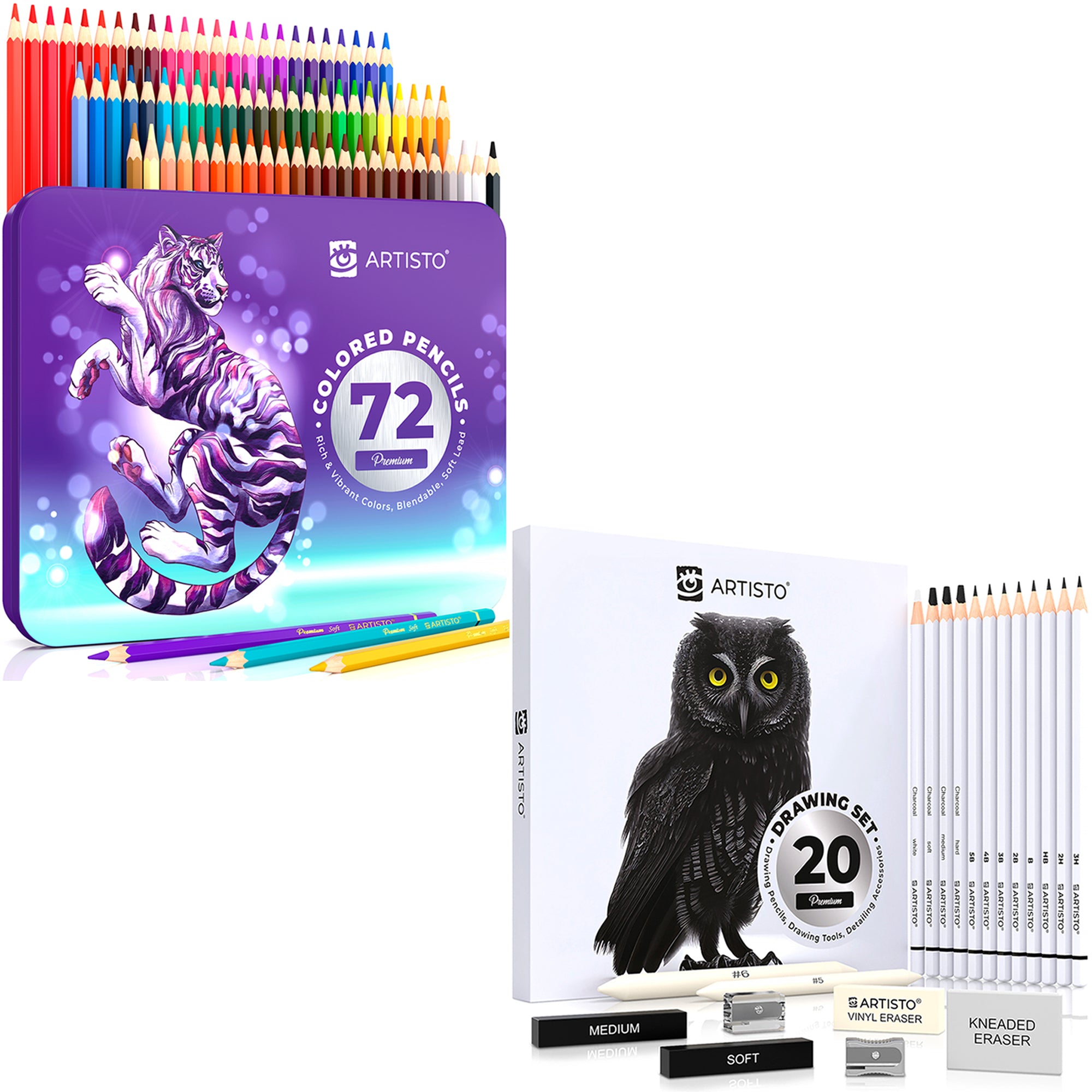 Artownlar Premium 72 Colored Pencils with Coloring Books Set, Artist Soft  Core Vibrant Colors, Blending Shading Drawing Sketching Art Supplies, Oil