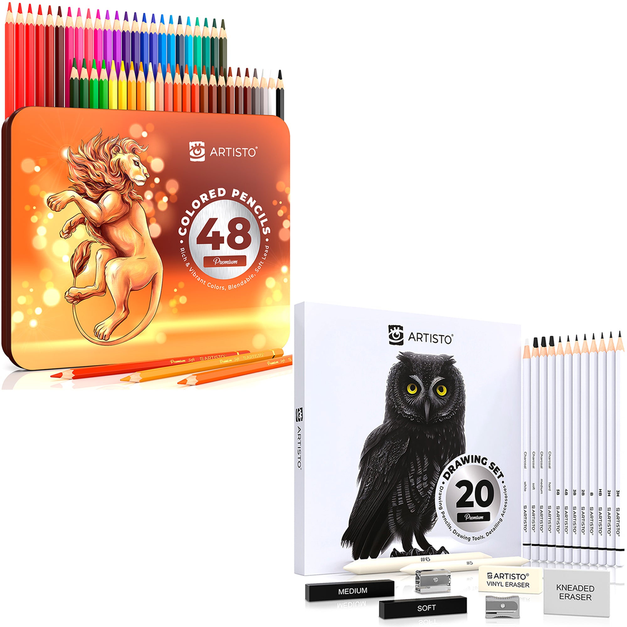 ARTISTO Colored Pencils (48 colors) & Sketching Art Set (20 items) Bun –  Artisto