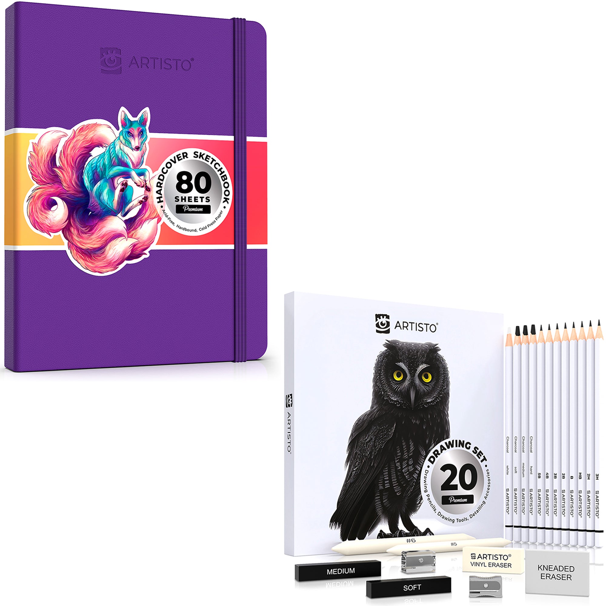 ARTISTO Premium Hardcover Sketchbook 8.5 x 11 & Sketching Art Set (20 –  Artisto