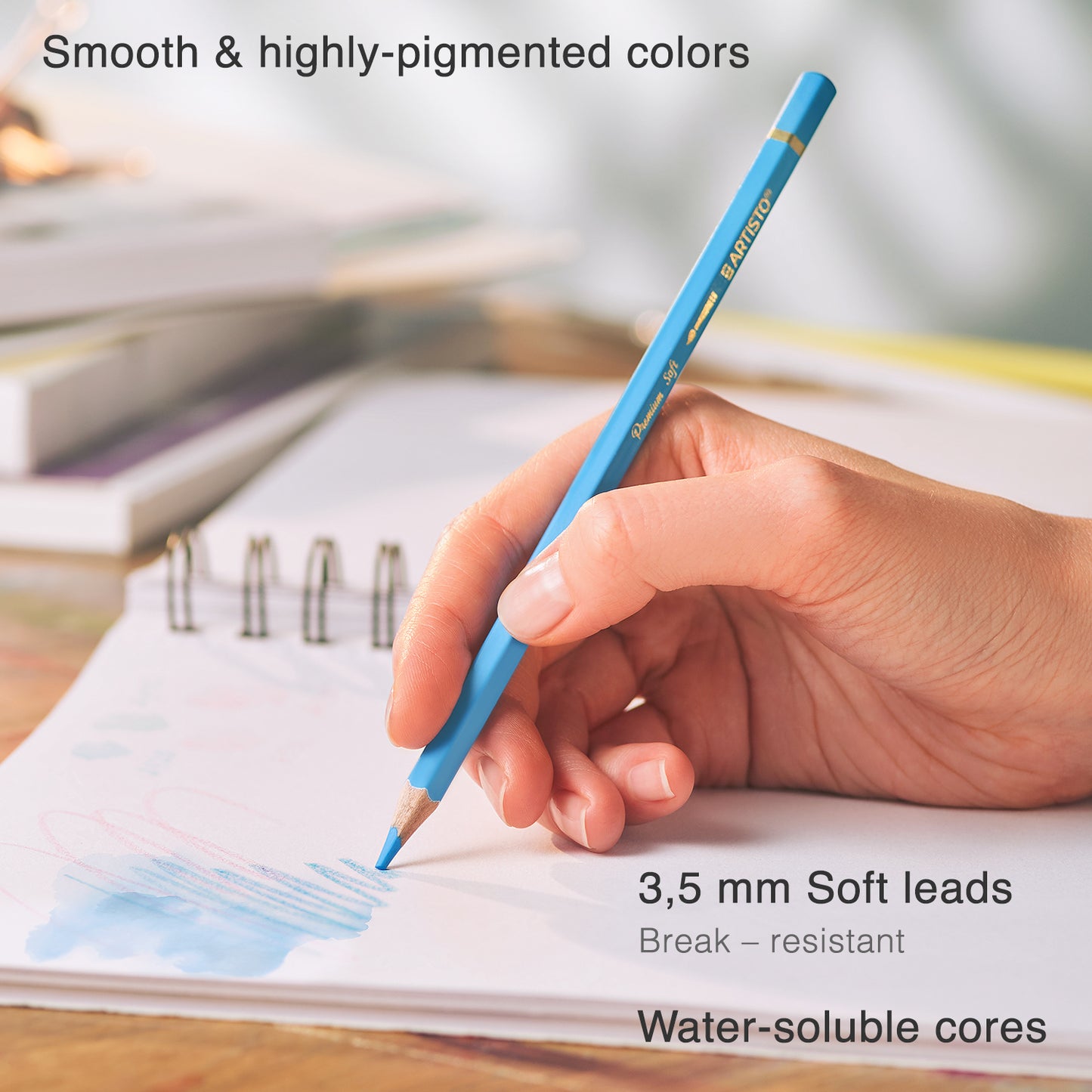 Watercolor Pencils | Set of 48, Quality 3.5mm Soft Core Leads, Water-Soluble Pencils